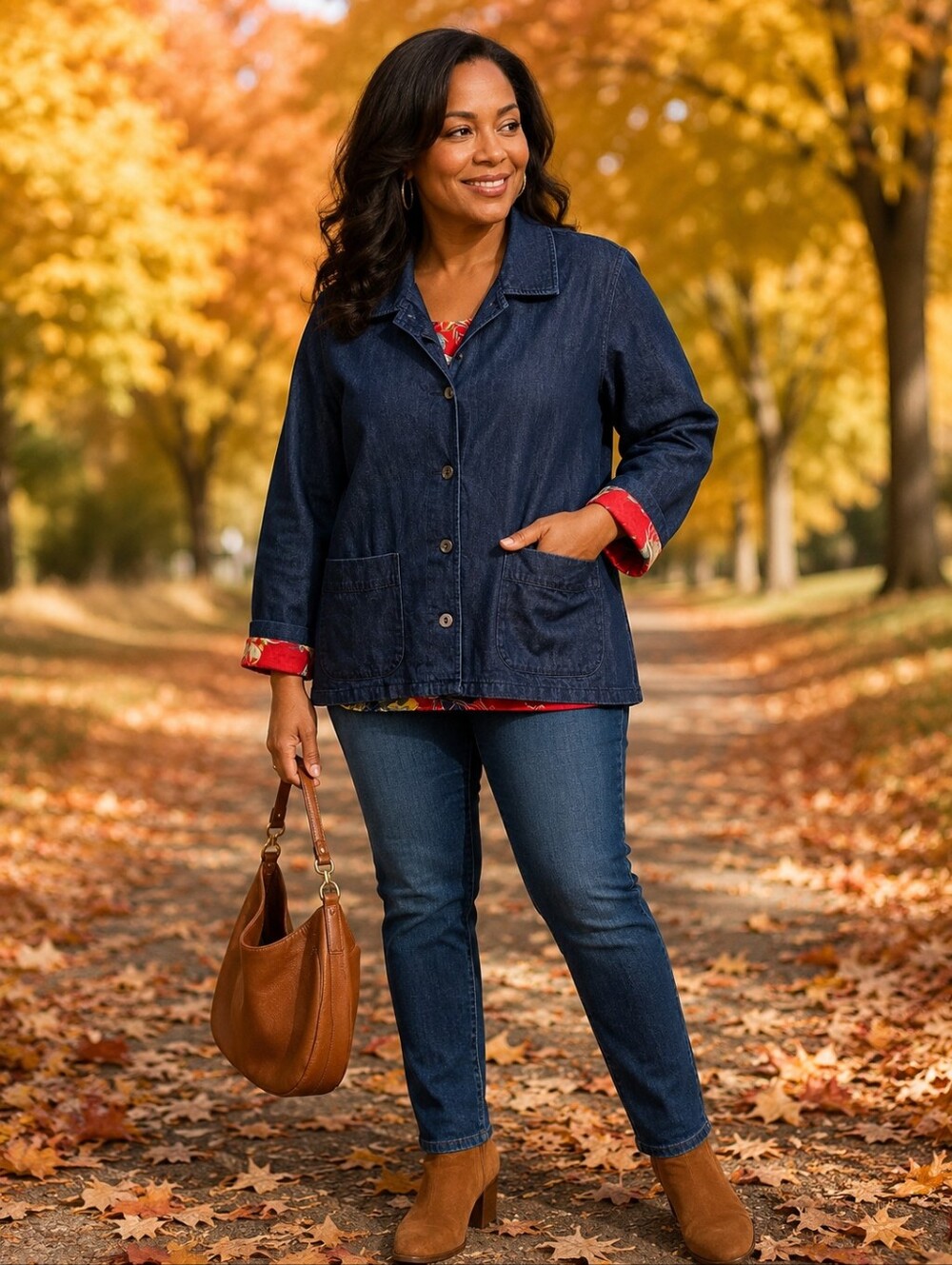 Chico's Denim Reversible Size 1 Jacket with Geisha Red Lining Print Lightweight